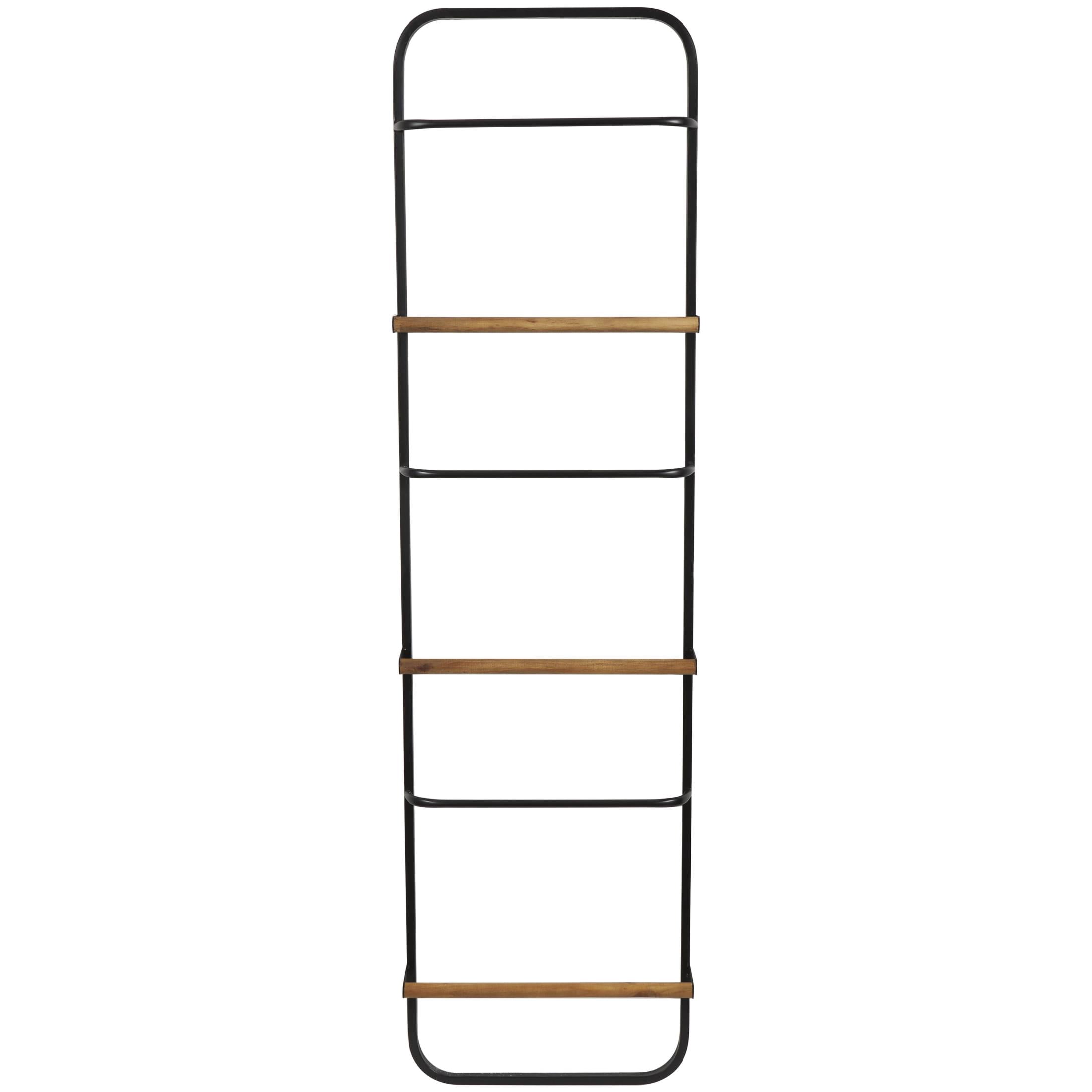 DecMode 19" x 70" Black Metal 6 Rung Ladder with Brown Wood Accents, 1-Piece