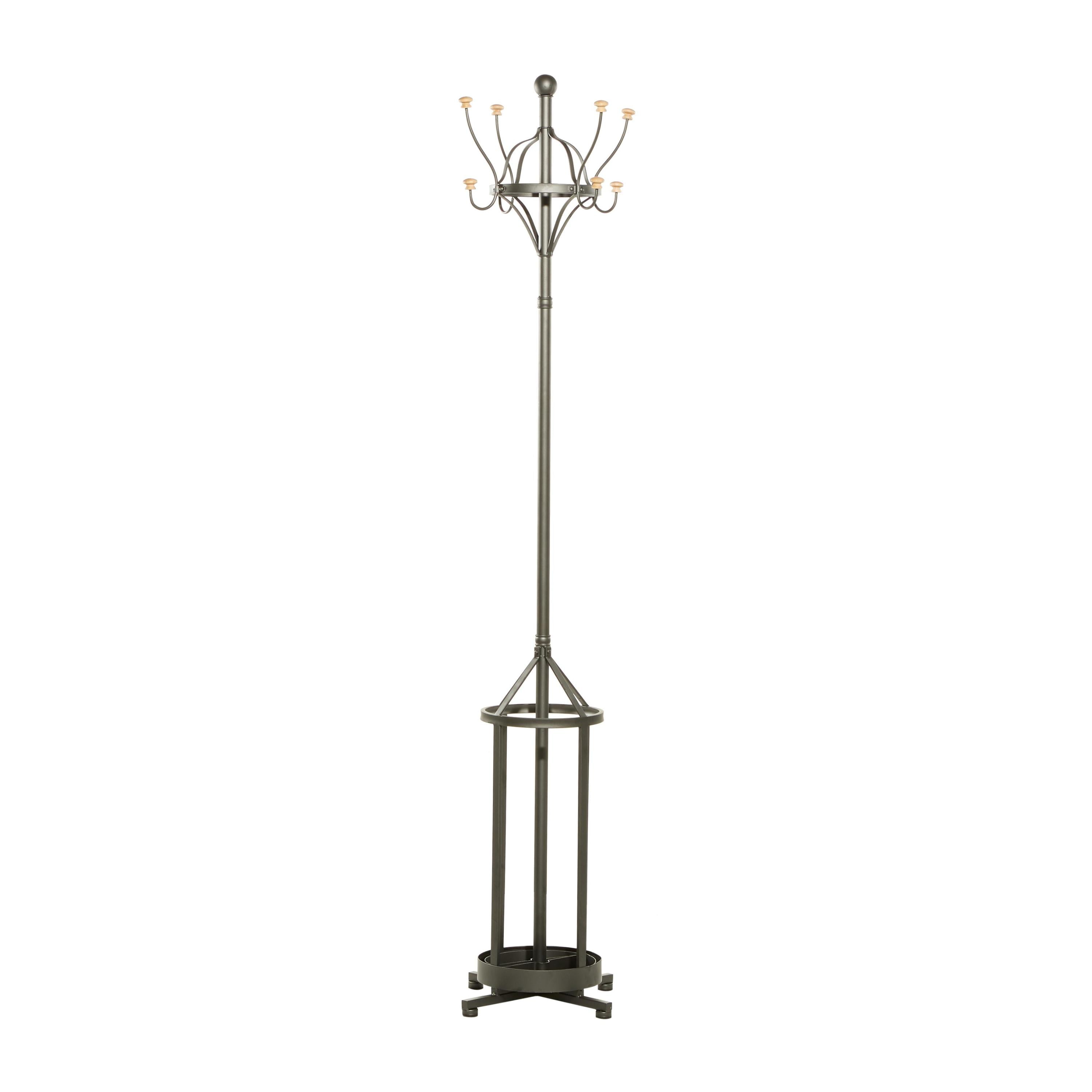 Black Fir Wood and Metal Industrial Coat Stand