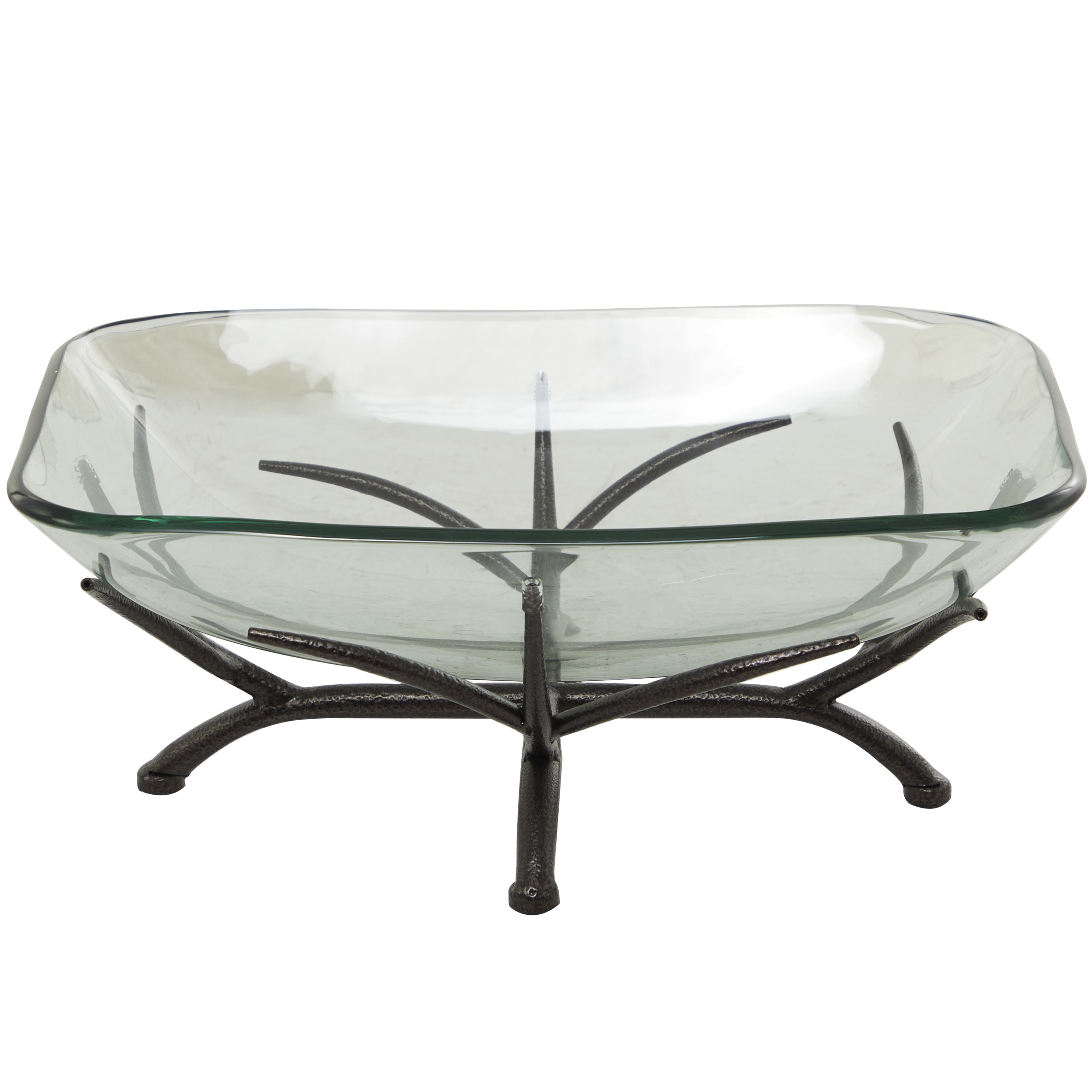 DecMode 19" x 8" Clear Glass Kitchen Serving Bowl with Black Metal Branch Stand, 1-Piece