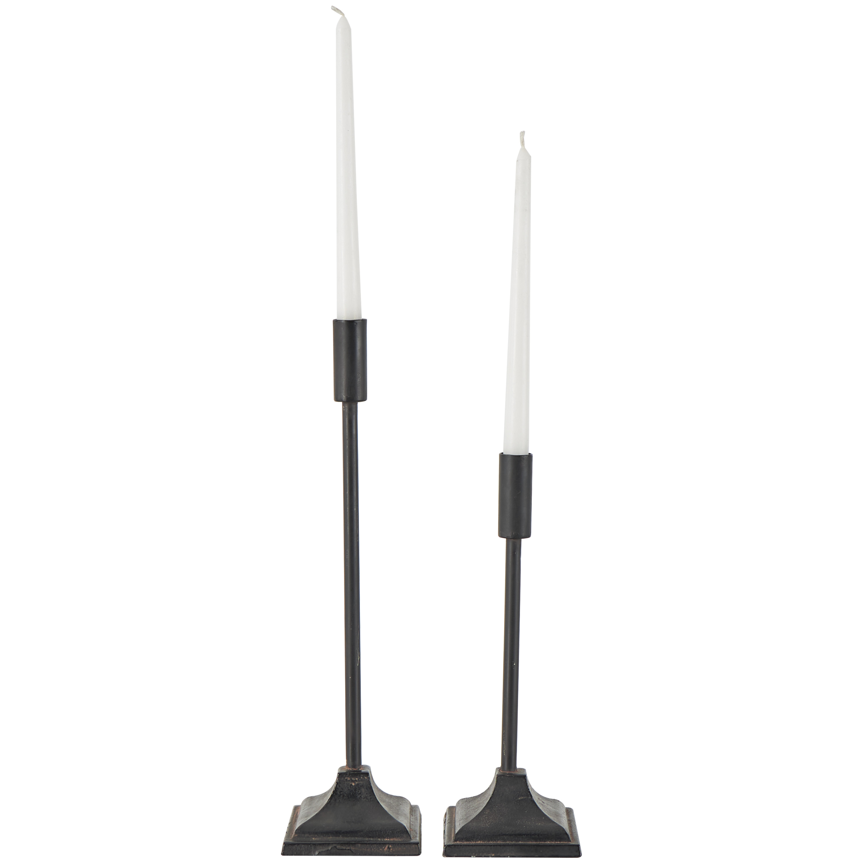 DecMode 2 Candle Black Metal Slim Minimalistic Candle Holder with