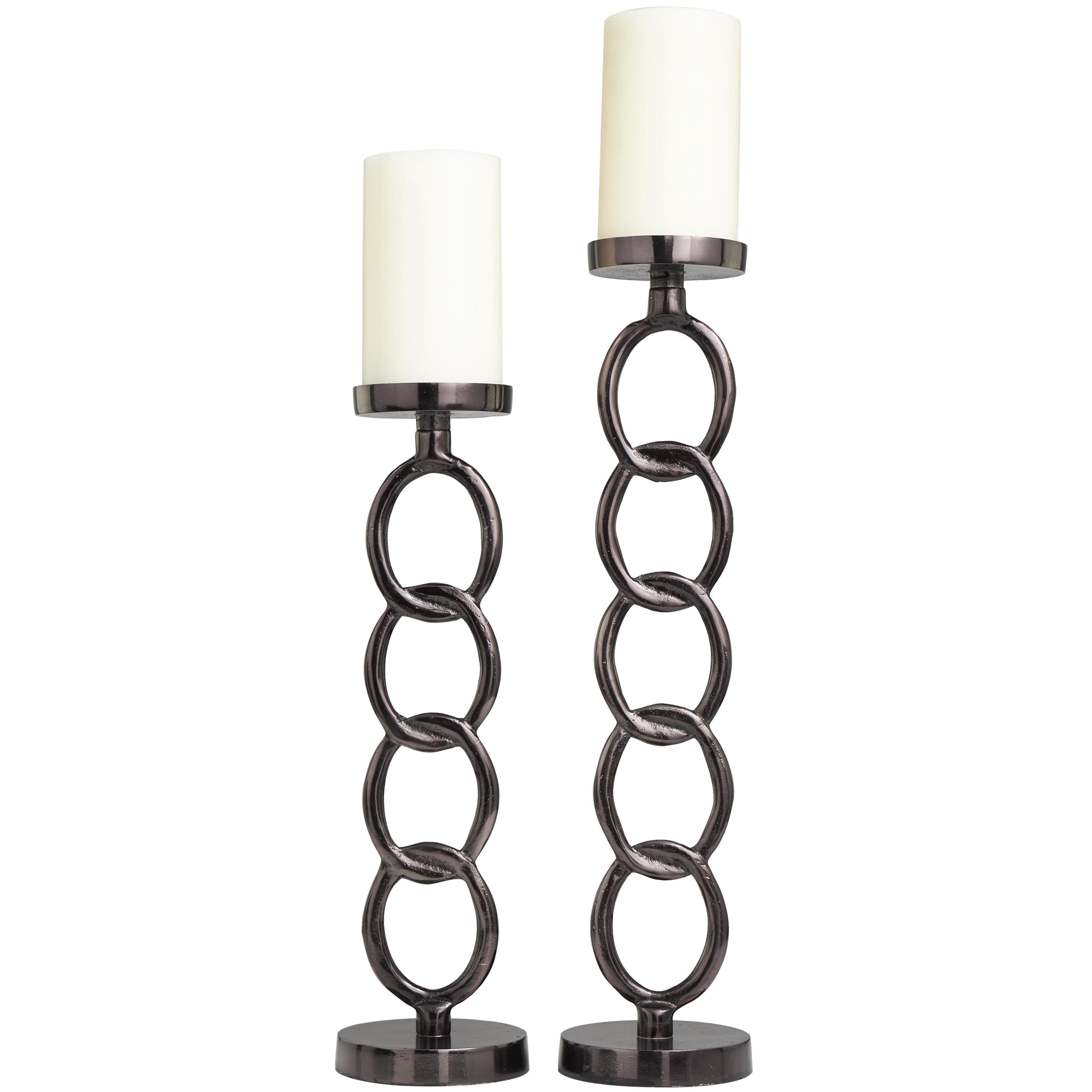 DecMode 2 Candle Dark Gray Aluminum Metal Geometric Chain Link Candle Holder, Set of 2