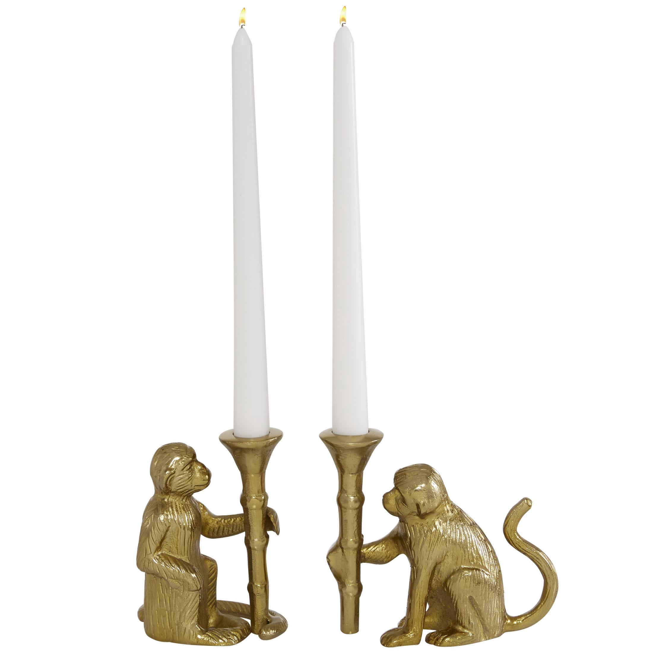 DecMode 2 Candle Gold Aluminum Metal Monkey Candle Holder, Set of 2
