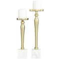 thumbnail image 1 of DecMode 2 Candle Gold Aluminum Metal Slim Candle Holder with White Marble Base, Set of 2, 1 of 8