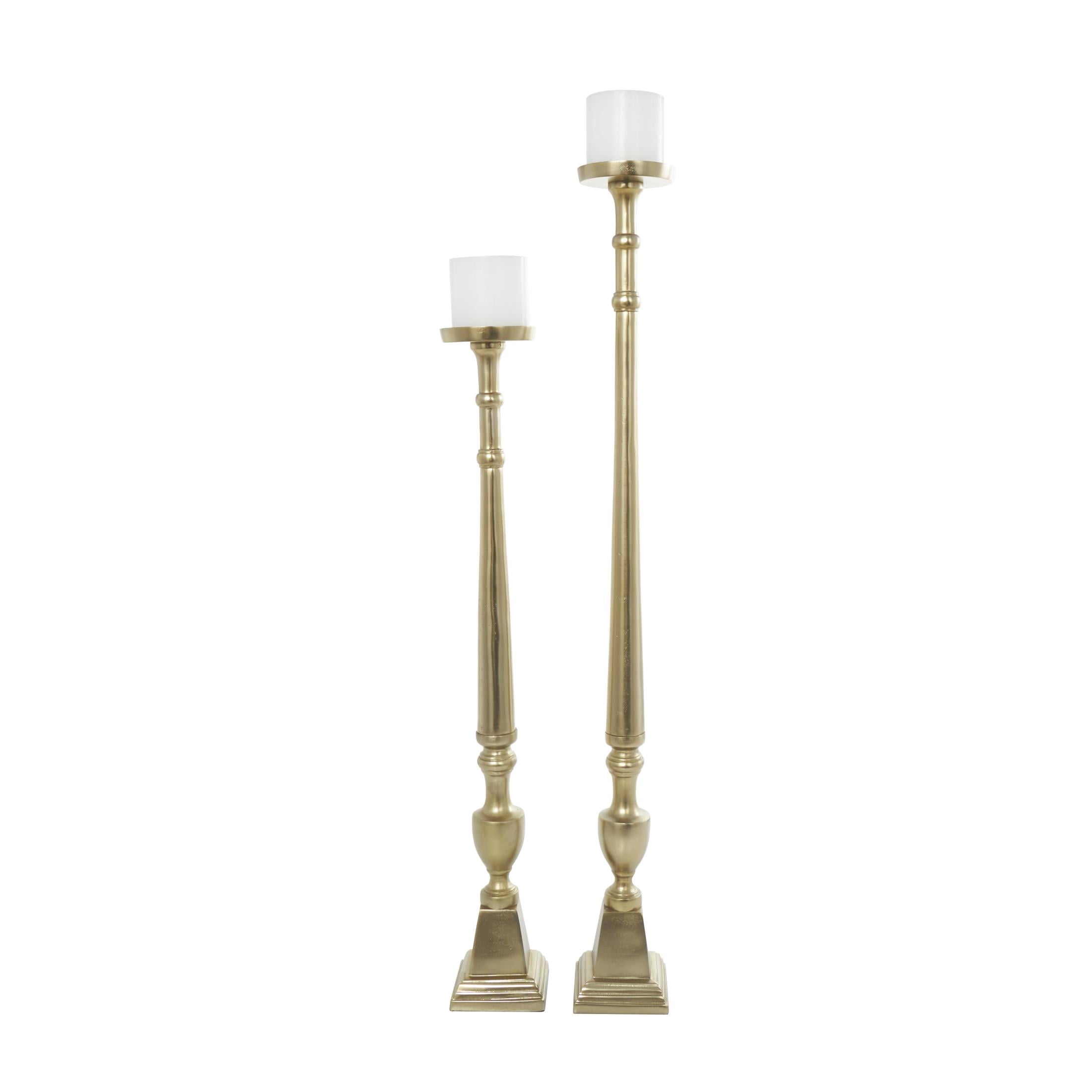 DecMode 2 Candle Gold Aluminum Metal Tall Floor Candle Holder, Set of 2