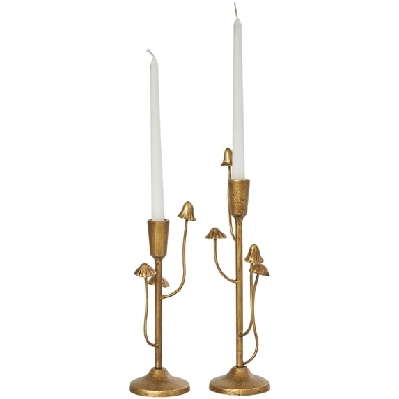 DecMode 2 Candle Gold Metal Abstract Mushroom Inspired Candle Holder, Set of 2