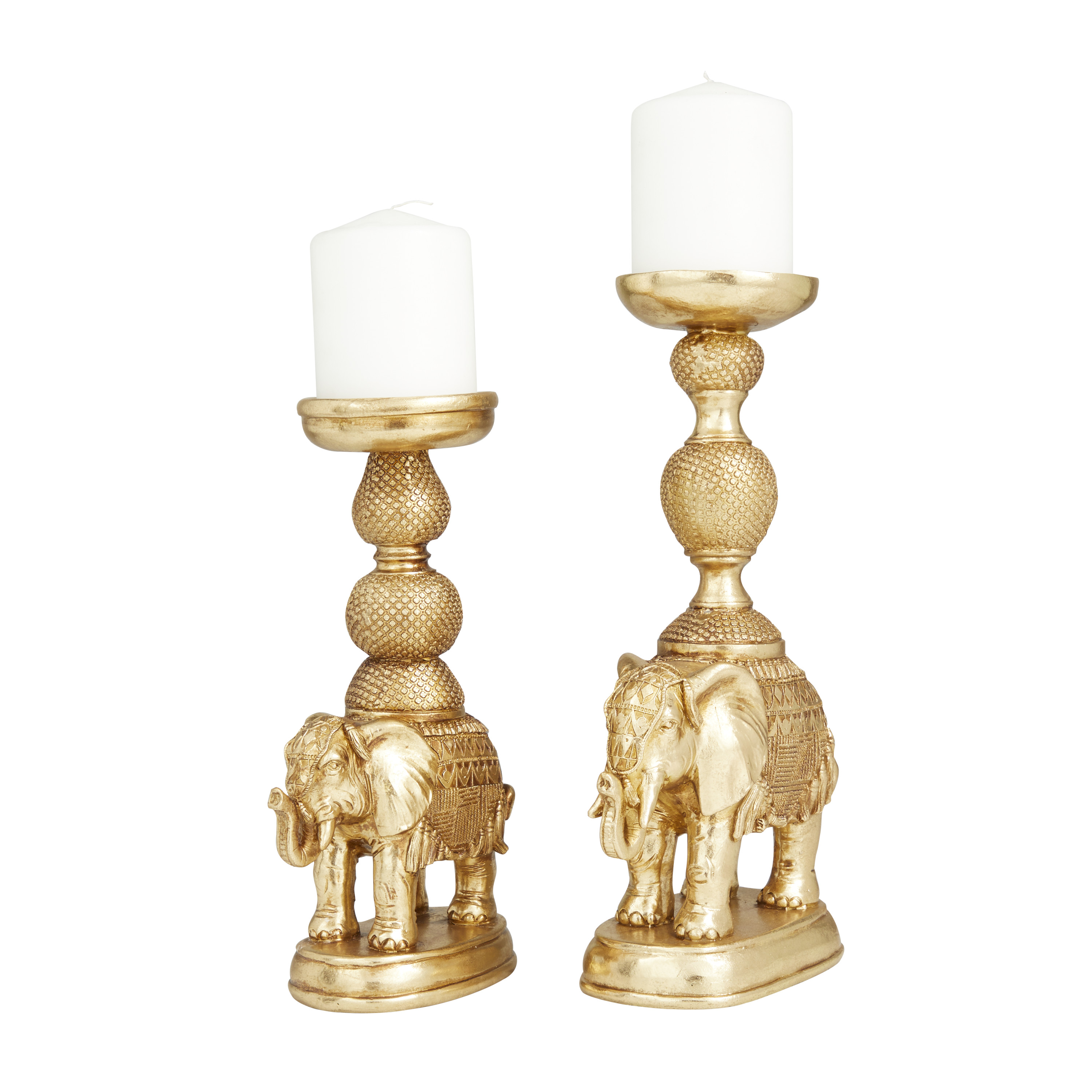 DecMode 2 Candle Gold Polystone Elephant Candle Holder, Set of 2