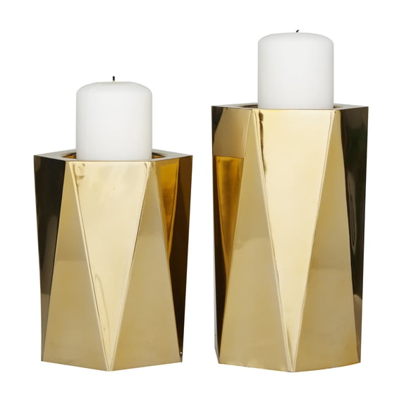 DecMode 2 Candle Gold Stainless Steel Candle Holder, Set of 2