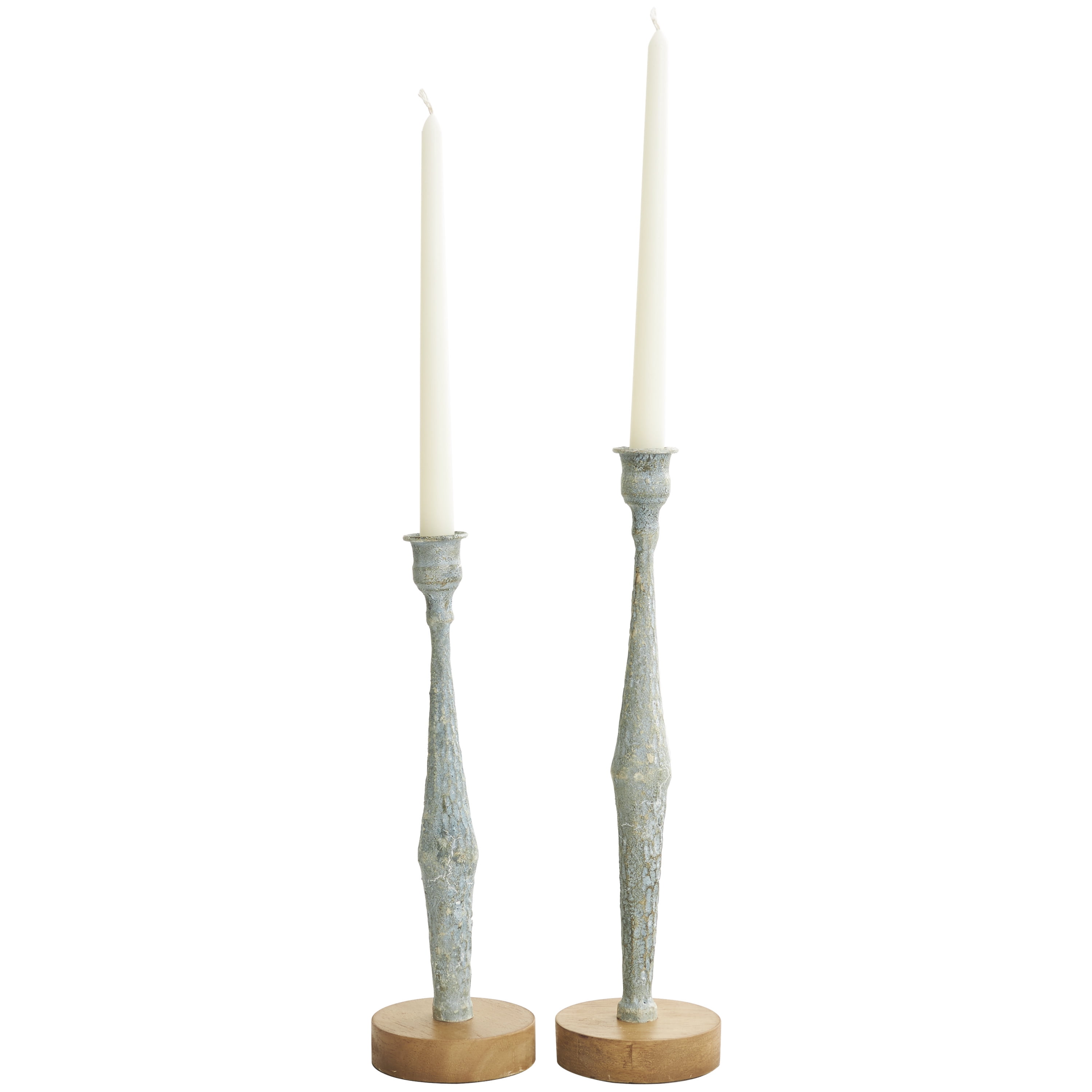 DecMode 2 Candle Light Blue Metal Textured Tapered Candle Holder with