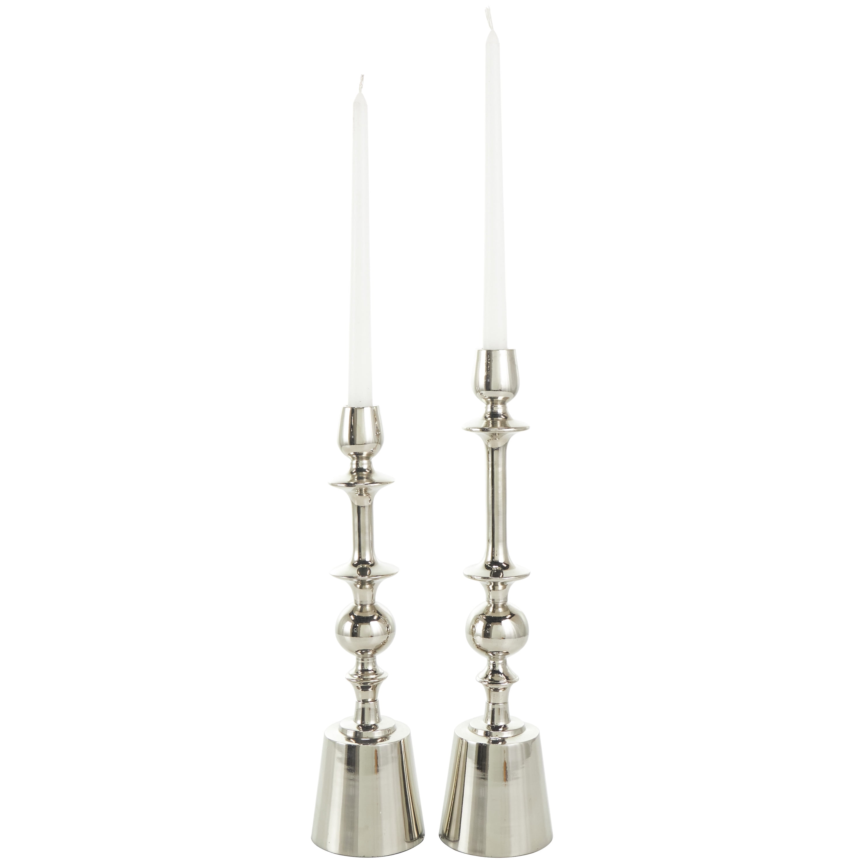 DecMode 2 Candle Silver Aluminum Candle Holder, Set of 2