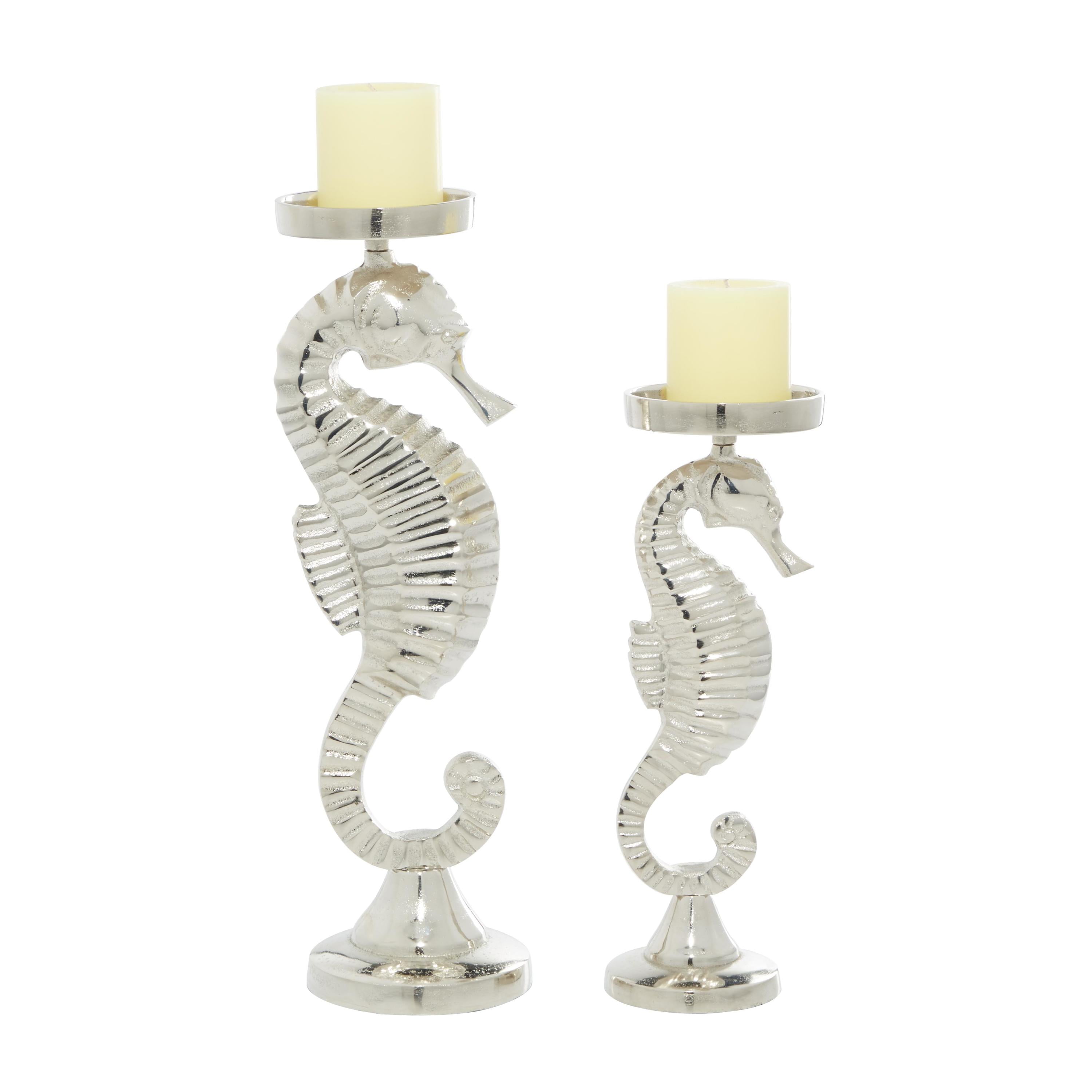 DecMode 2 Candle Silver Aluminum Metal Candle Holder, Set of 2