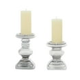 thumbnail image 1 of DecMode 2 Candle Silver Glass Handmade Turned Style Pillar Candle Holder, Set of 2, 1 of 8