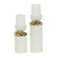 thumbnail image 1 of DecMode 2 Candle White Ceramic Leaf Candle Holder with Abstract Spotted Pattern and Gold Accents, Set of 2, 1 of 11