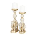 thumbnail image 1 of DecMode 2 Candle White Polystone Elephant Candle Holder with White Wash Finish, Set of 2, 1 of 9