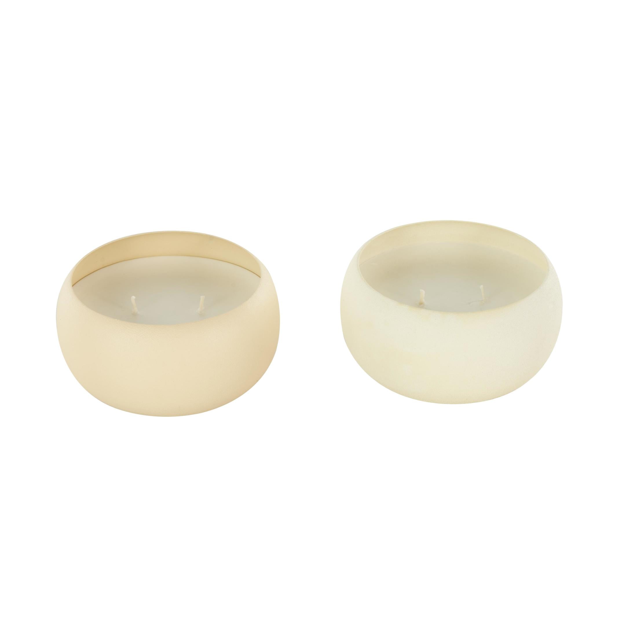 DecMode 2 Holder Beige Metal Fresh Cotton/ White Tea & Ginger Scented Textured 11oz 2 Wick Candle with White Wax, (Set of 2)