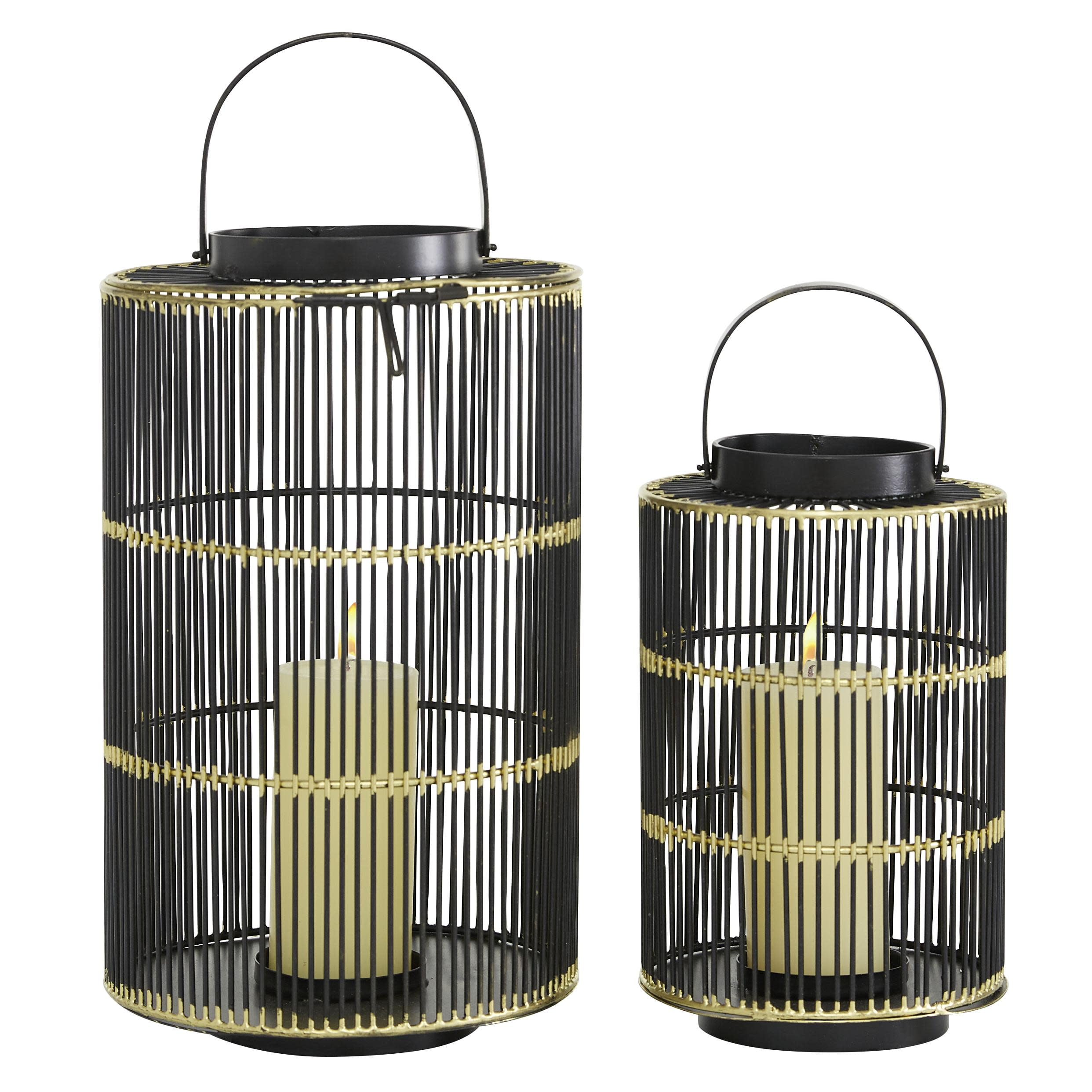 Black and Gold Metal Hanging Candle Lantern Set