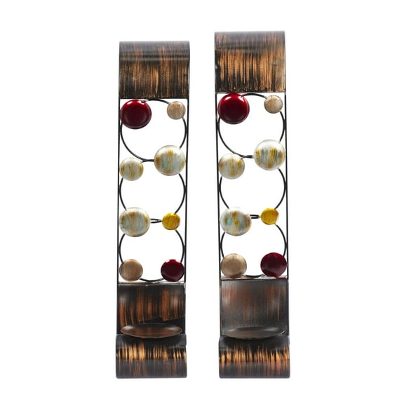 DecMode 2 Holder Brown Metal Abstract Wall Sconce, Set of 2