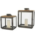 thumbnail image 1 of DecMode 2 Holder Dark Gray Metal Brushed Rectangular Candle Lantern with Brown Wood Tops, Set of 2, 1 of 12