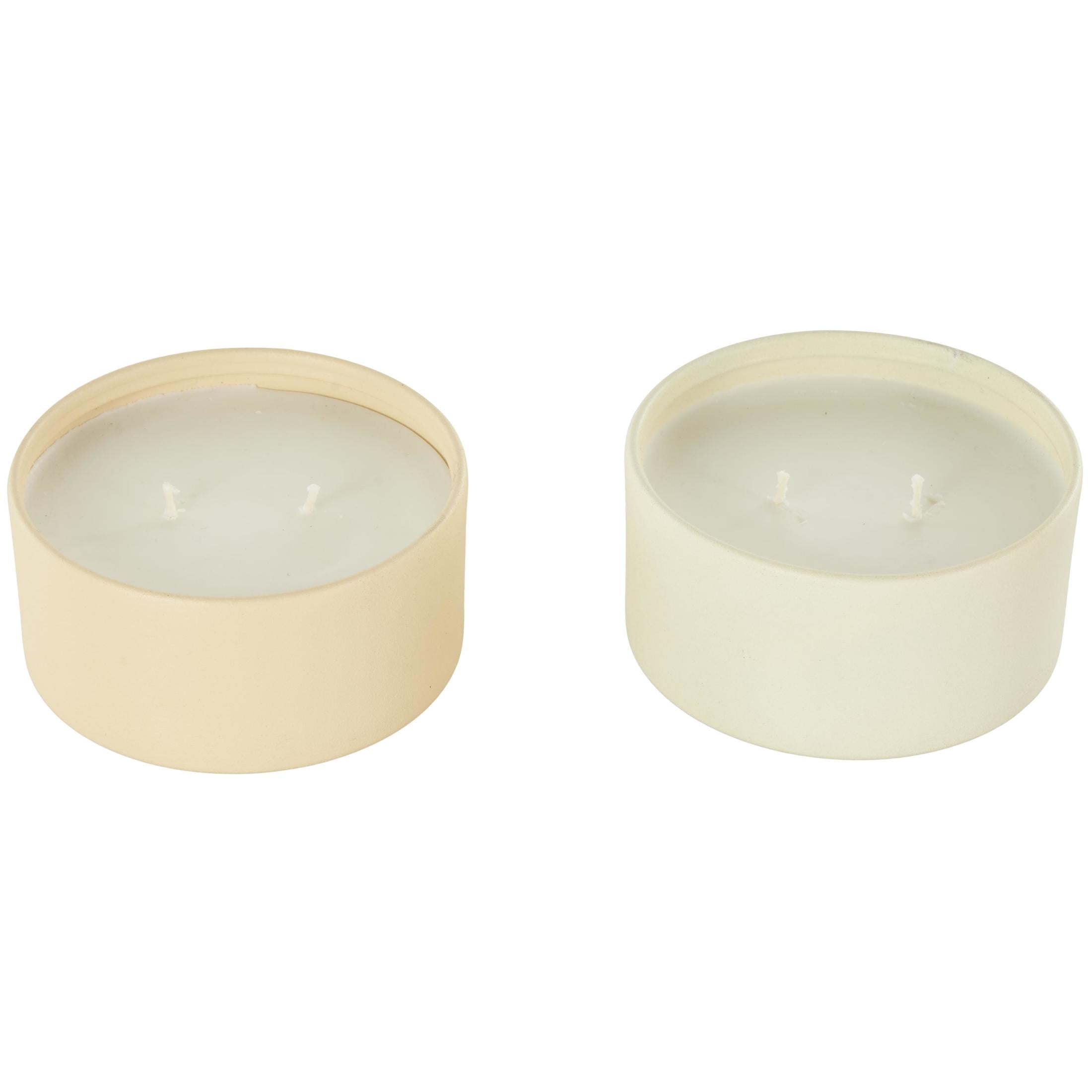 DecMode 2 Holder Multi Colored Metal Fresh Cotton / White Tea & Ginger Scented Textured 9oz 2 Wick Candle with White Wax, (Set of 2)