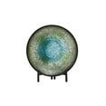 thumbnail image 1 of DecMode 2" Round Abstract Handmade Mosaic Inspired Green Glass Charger with Black Stand, 1 of 10