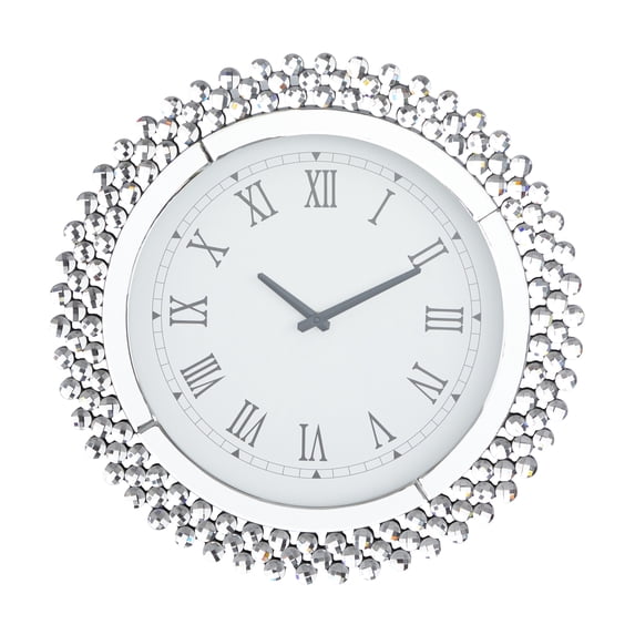 DecMode 2" Silver Glass Starburst Mirrored Wall Clock
