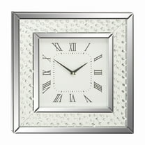 DecMode 2" Silver Wooden Mirrored Wall Clock with Floating Crystals