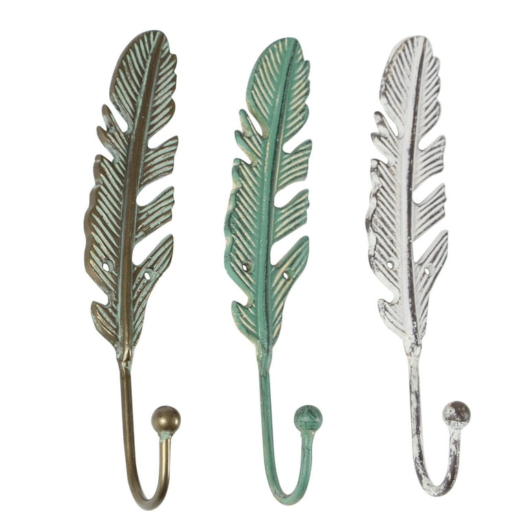 DecMode 2 W 10 H Teal Metal Feather Single Hanger Bird Wall Hook 3 Pieces Walmart