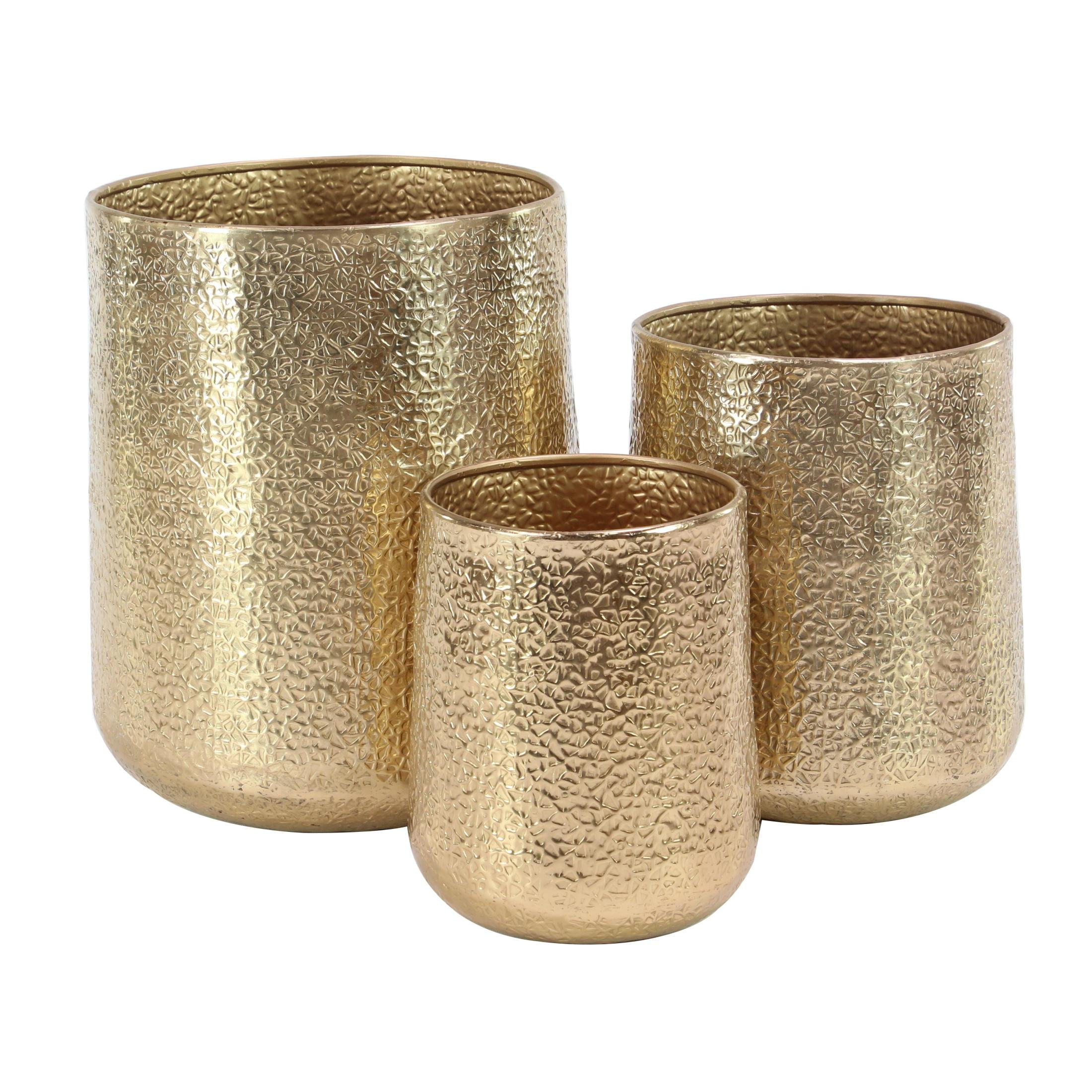 DecMode 20", 15", 13"H Gold Aluminum Metal Planter with Hammered Design (3 Count)