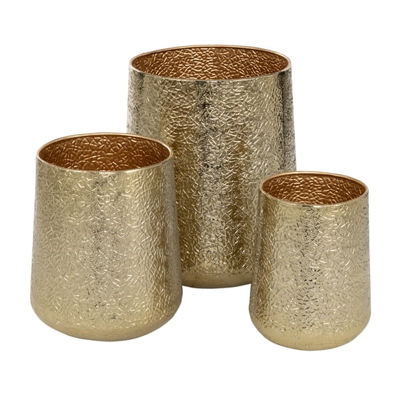 DecMode 20", 15", 13"H Gold Aluminum Metal Planter with Hammered Design (3 Count)
