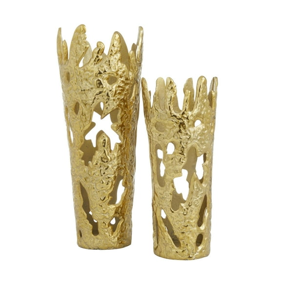 DecMode 20", 15"H Gold Aluminum Metal Vase with Cut Out Designs, Set of 2