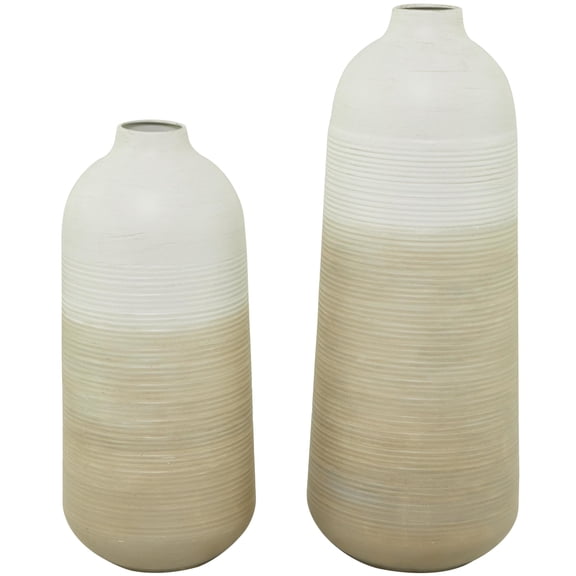 DecMode 20", 16"H Brown Metal Vase with Embossed Ribbing, Set of 2