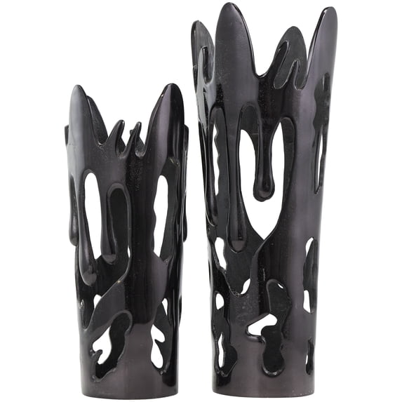 DecMode 20", 16"H Drip Black Aluminum Vase with Melting Designed Body, Set of 2
