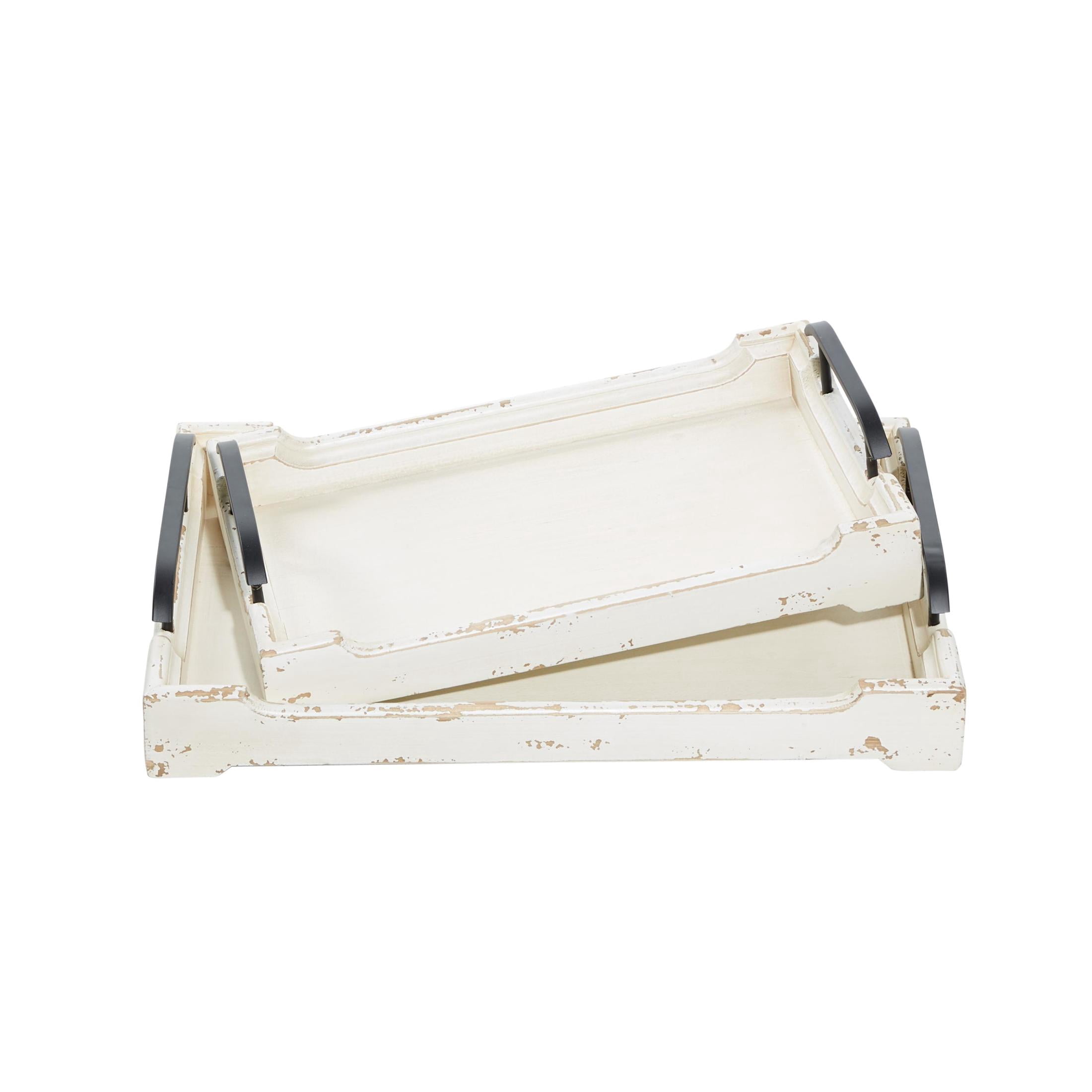 DecMode 20", 17"W White Wood  Tray with Metal Handles, 2-Pieces