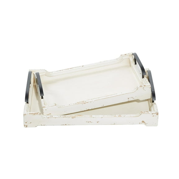 DecMode 20", 17"W White Wood  Tray with Metal Handles, 2-Pieces