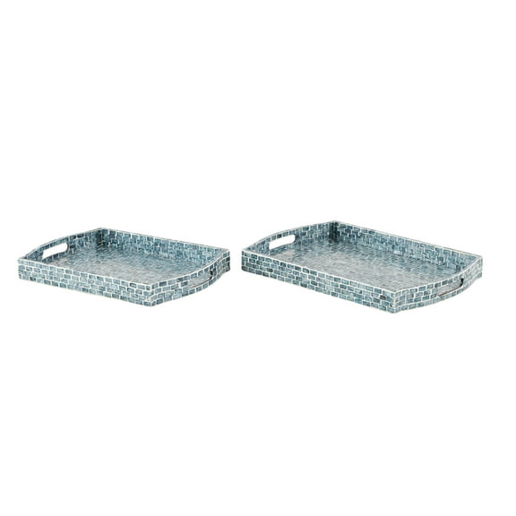 DecMode 20", 18"W Blue Wood Tray with Slot Handles, 2-Pieces