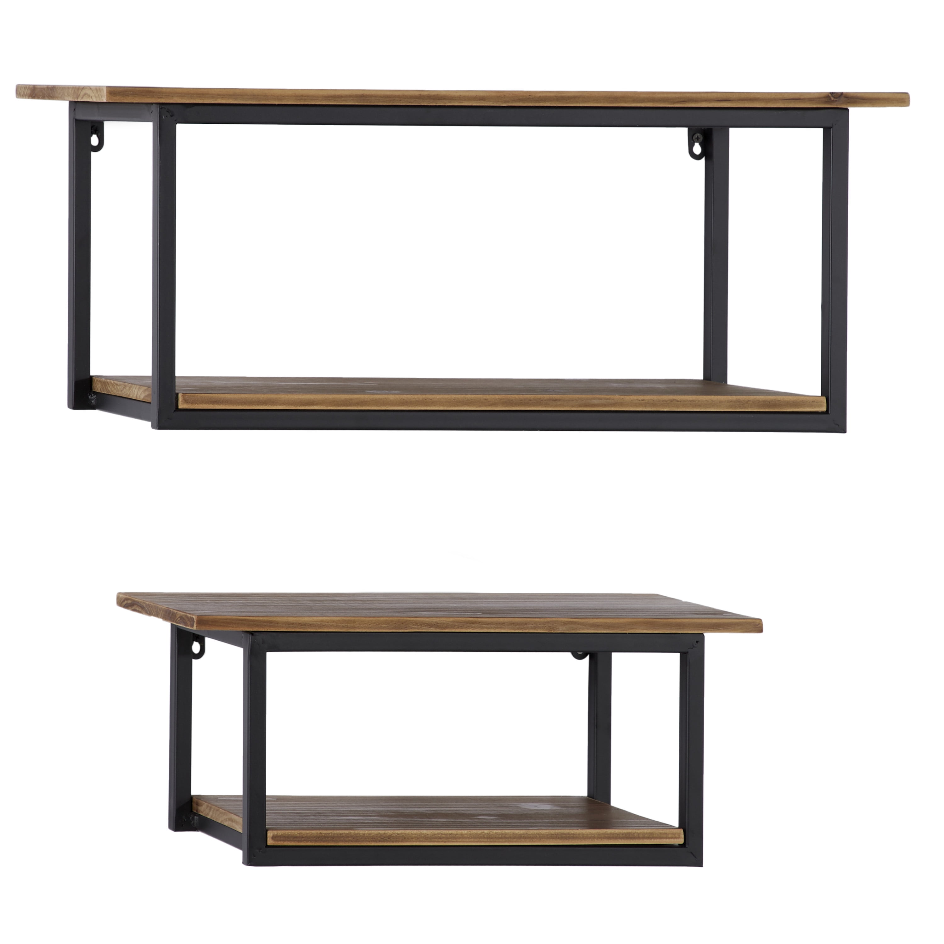 Rustic Brown Wood & Metal 4-Tier Floating Wall Shelf Set
