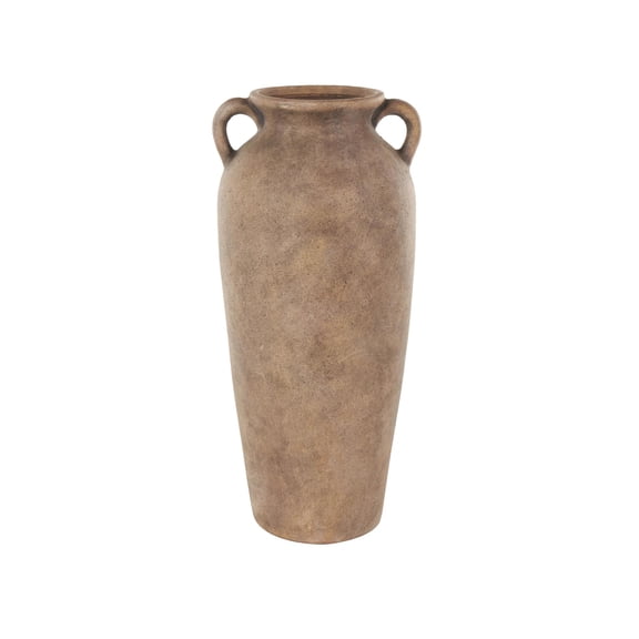 DecMode 20" Antique Style Textured Brown Ceramic Vase with Handles