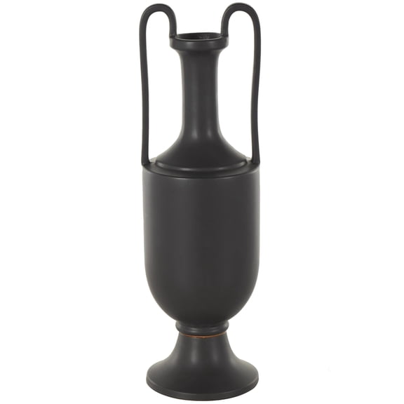 DecMode 20" Fluted Urn Shaped Black Ceramic Vase with Arch Handles