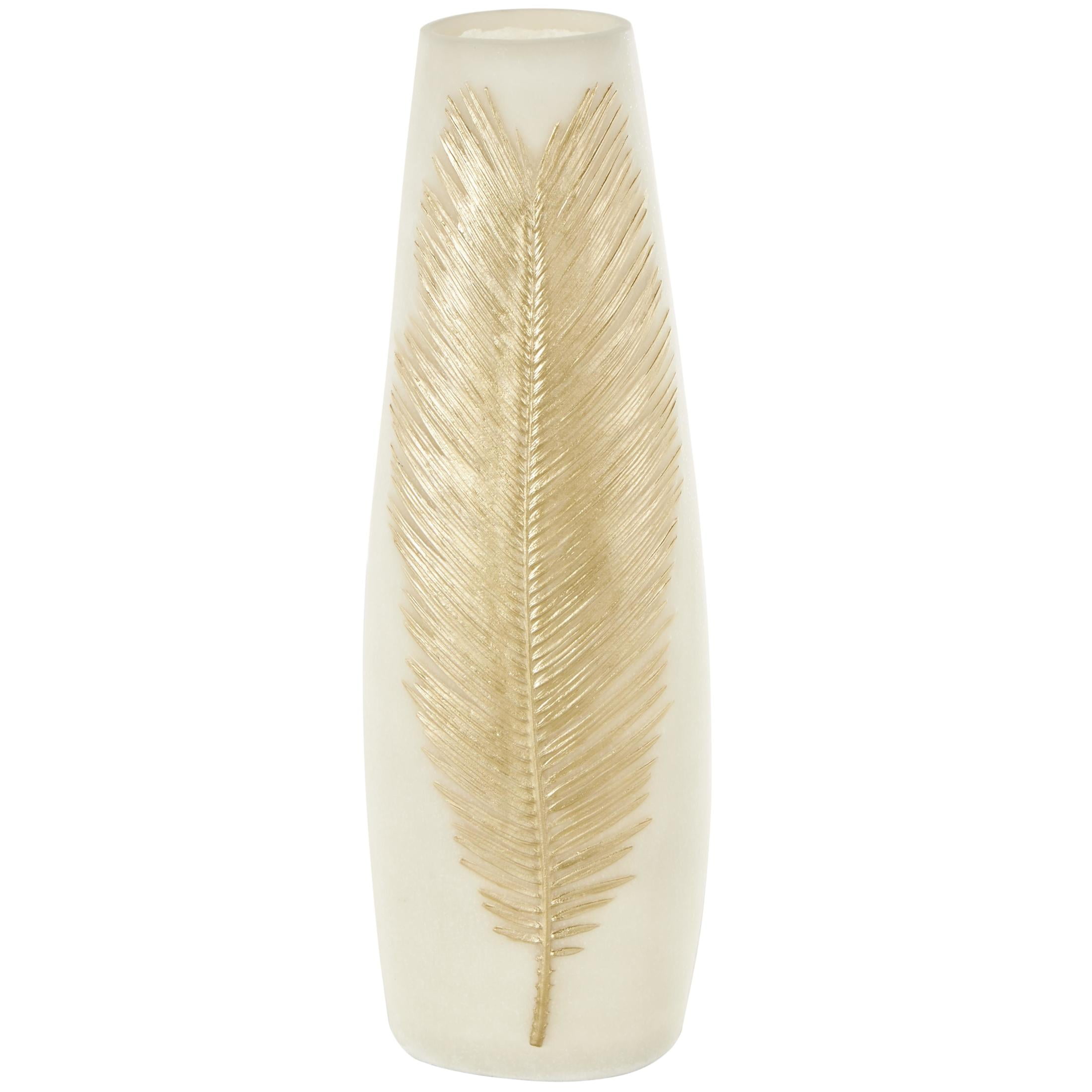 DecMode 20" Leaf Cream Polystone Vase with Gold Leaf Relief