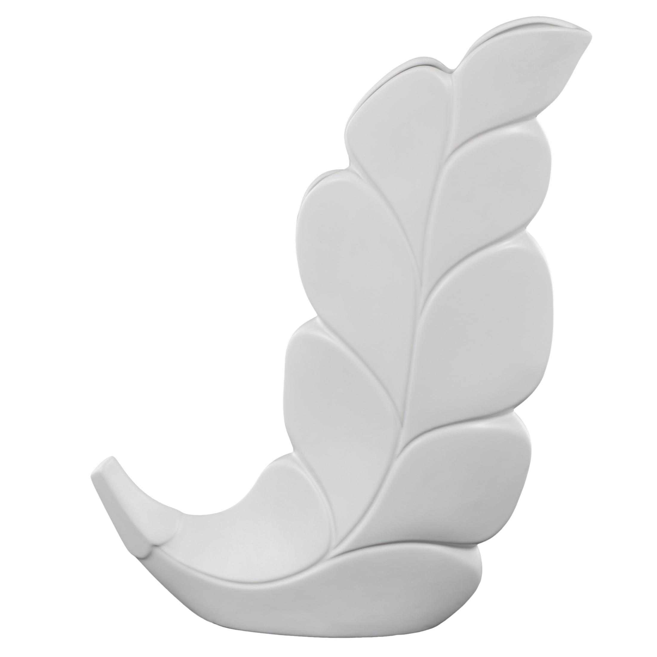 DecMode 20" Leaf Slanted White Ceramic Vase
