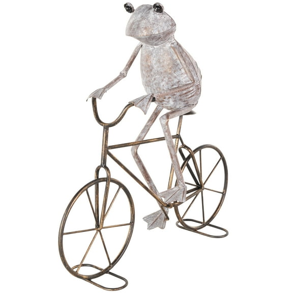 DecMode 20" On Bicycle Frog Garden Sculpture with Gold Accents