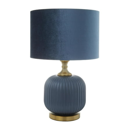 DecMode 20" Ribbed Blue Table Lamp with Blue Velvet Shade