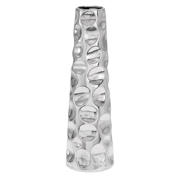 DecMode 20" Cone Silver Ceramic Vase with Concaved Bubble Texture