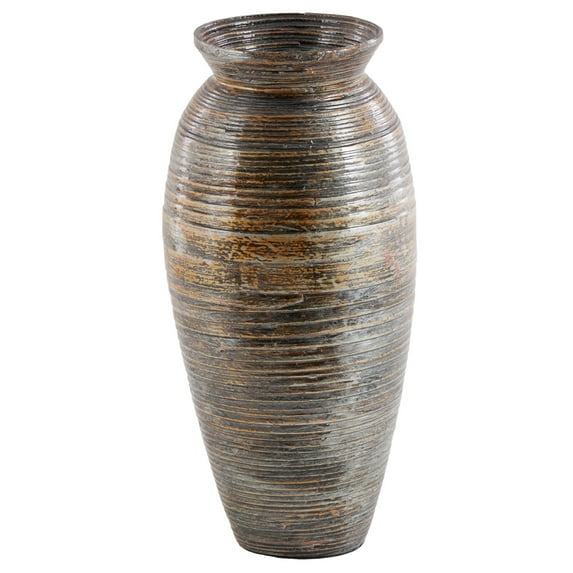 DecMode 20" Textured Brown Bamboo Wood Vase with Lacquer
