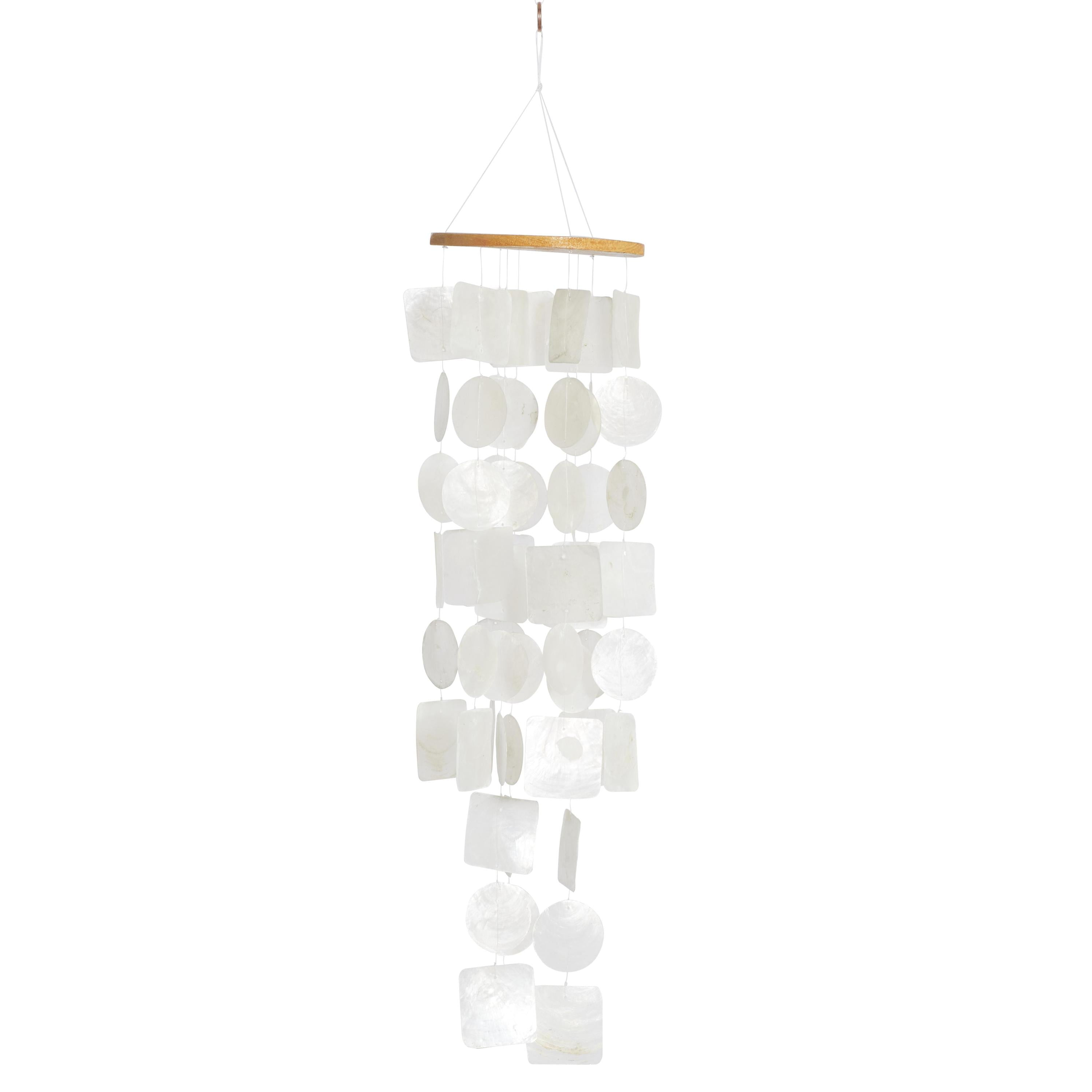 20" White Capiz Shell Waterfall Wind Chime with Oak Finish