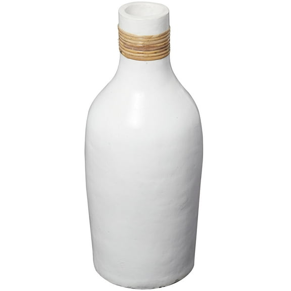 DecMode 20" White Ceramic Vase with Wrapped Rattan Detailing