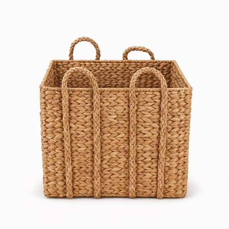 DecMode 20" x 11" Brown Seagrass Handmade Woven Storage Basket with Braided Handles, 1-Piece