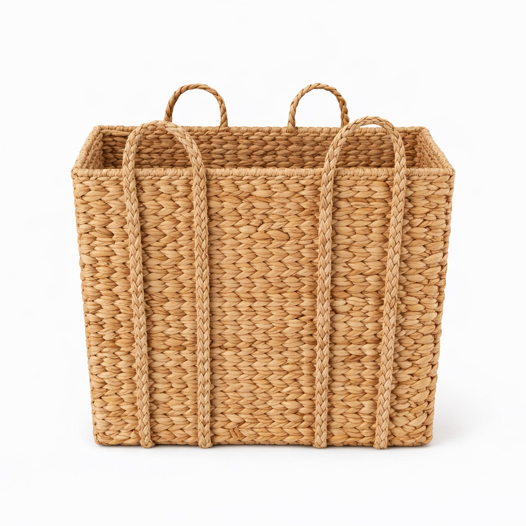 DecMode 20" x 16" Brown Seagrass Handmade Woven Storage Basket with Braided Handles, 1-Piece