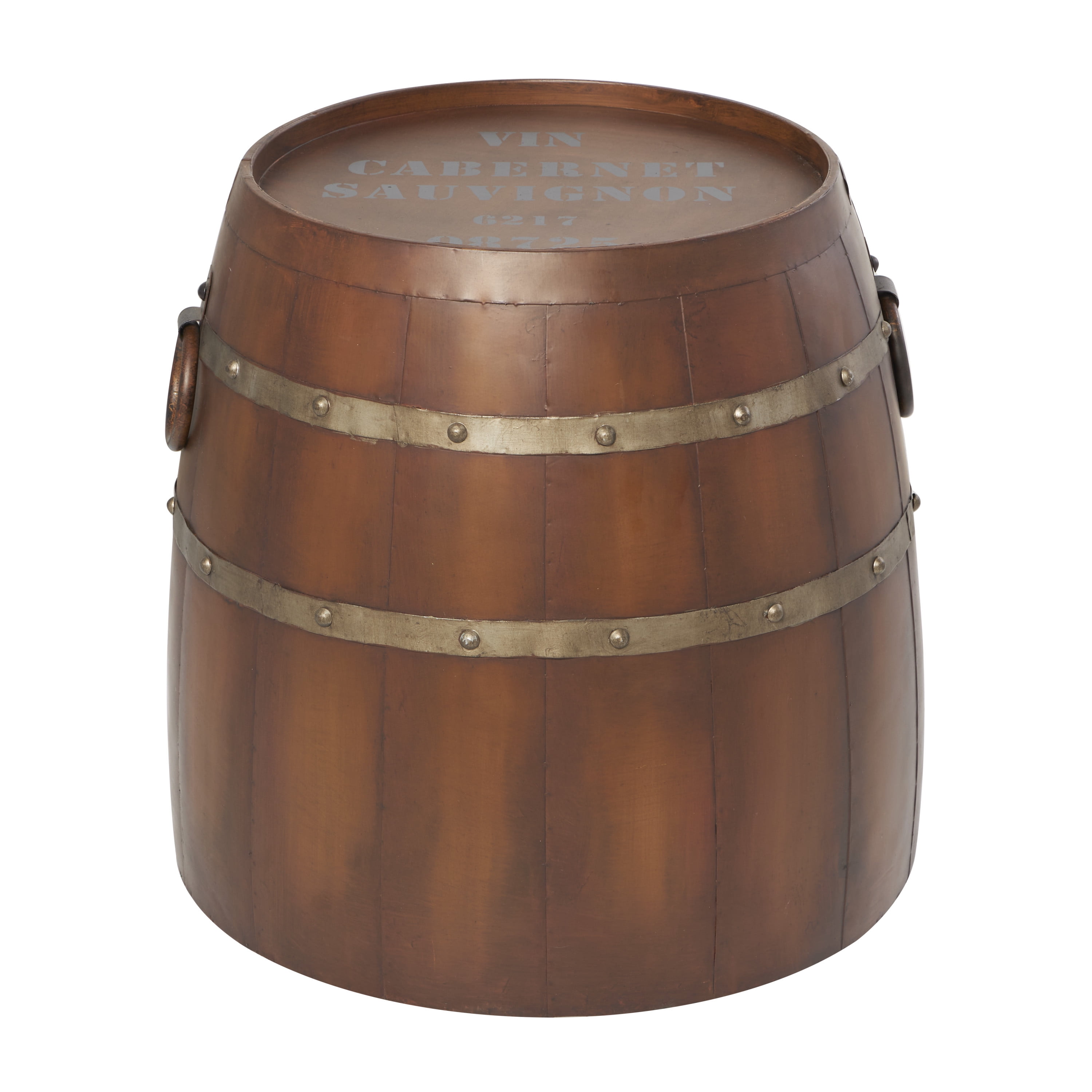 DecMode 20" x 19" Brown Metal Wine Barrel Accent Table, 1Piece