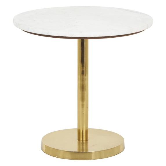 DecMode 20" x 19" Gold Metal Pedestal Geometric Accent Table with White Marble Tabletop, 1-Piece