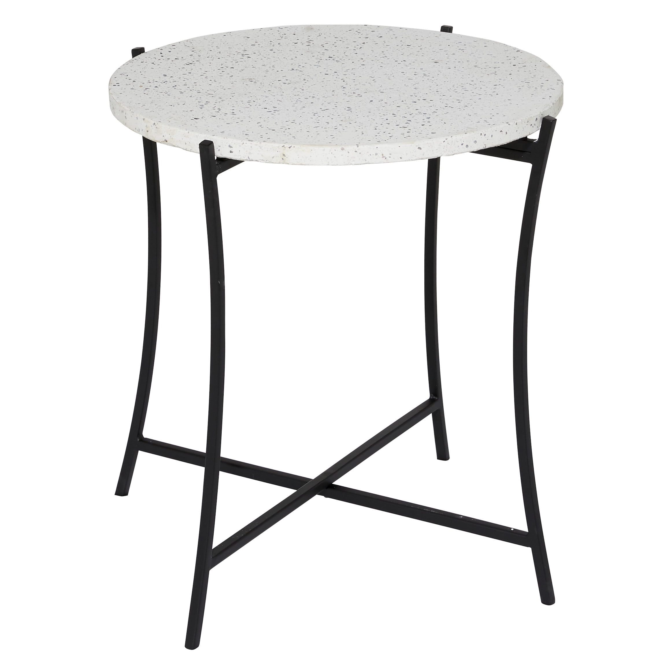 DecMode 20" x 21" Black Terrazzo Accent Table with Marble Top, 1Piece